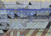 Лодки и паровозы. 2007, инсталляция, бумага, коллаж, смешанная техника, 3 части, 2,5 х 61 х 86 см., (всего 72 части)